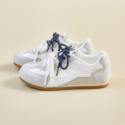 Retro Sport Sneakers with Dual - Color Laces - Suede & Mesh Panels