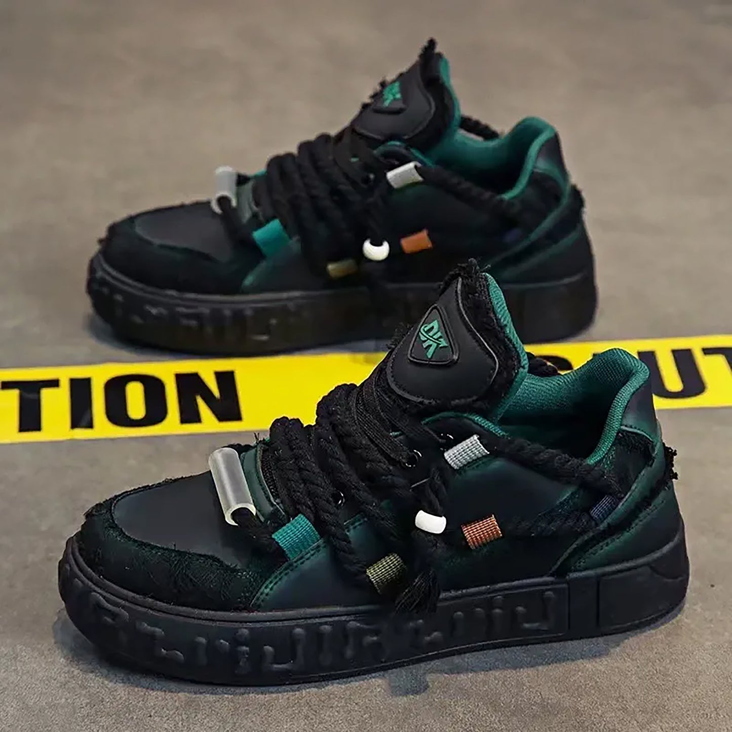 Trendy Platform Sneakers - Unique Rope Lacing & Distressed Design