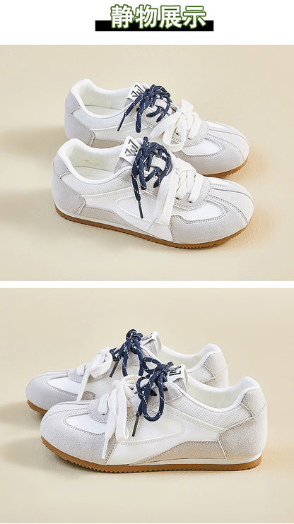 Retro Sport Sneakers with Dual - Color Laces - Suede & Mesh Panels