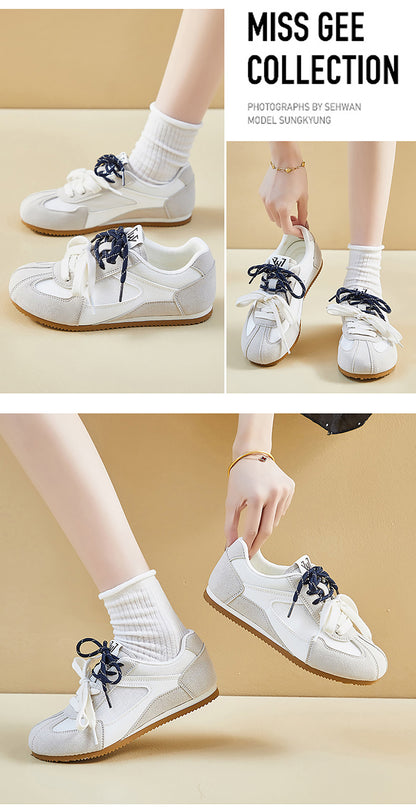 Retro Sport Sneakers with Dual - Color Laces - Suede & Mesh Panels