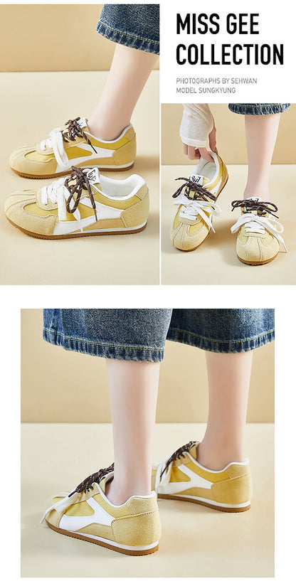 Retro Sport Sneakers with Dual - Color Laces - Suede & Mesh Panels