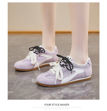 Retro Sport Sneakers with Dual - Color Laces - Suede & Mesh Panels