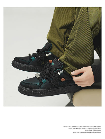 Trendy Platform Sneakers - Unique Rope Lacing & Distressed Design