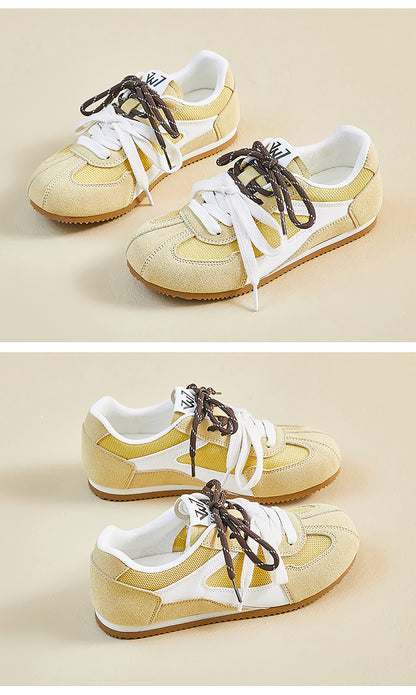 Retro Sport Sneakers with Dual - Color Laces - Suede & Mesh Panels