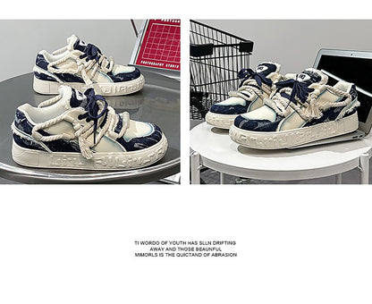 Trendy Platform Sneakers - Unique Rope Lacing & Distressed Design