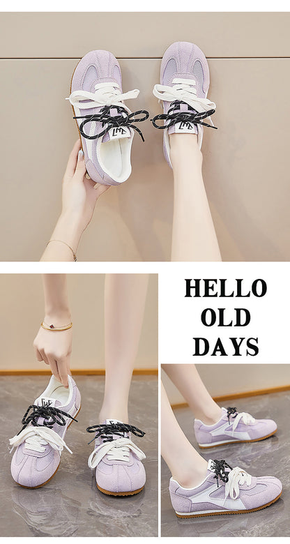 Retro Sport Sneakers with Dual - Color Laces - Suede & Mesh Panels