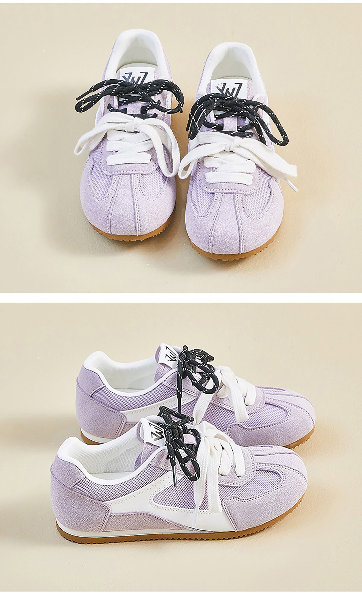 Retro Sport Sneakers with Dual - Color Laces - Suede & Mesh Panels