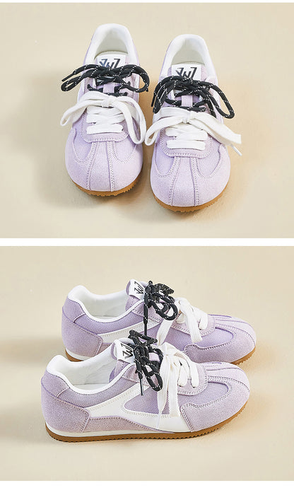 Retro Sport Sneakers with Dual - Color Laces - Suede & Mesh Panels