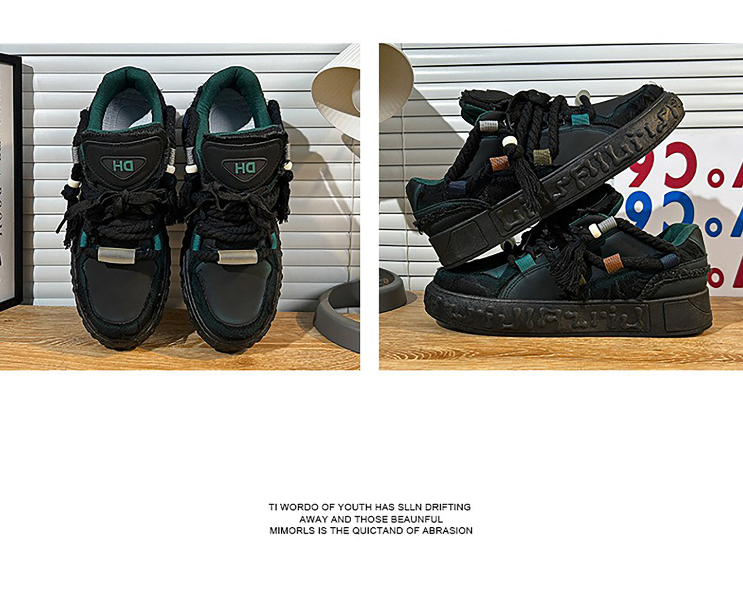 Trendy Platform Sneakers - Unique Rope Lacing & Distressed Design