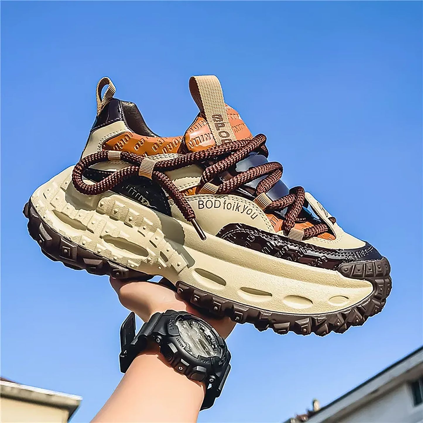 Men's Chunky Sole Dad Sneakers - Multi-Color Retro Streetwear Shoes with Bold Rope Lacing