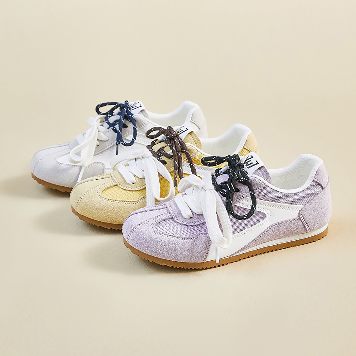 Retro Sport Sneakers with Dual - Color Laces - Suede & Mesh Panels
