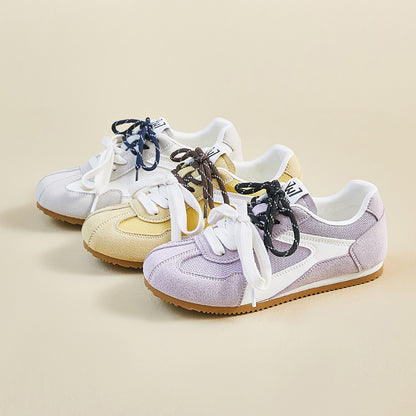 Retro Sport Sneakers with Dual - Color Laces - Suede & Mesh Panels