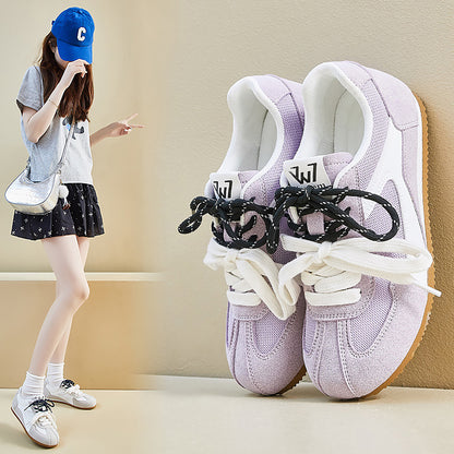 Retro Sport Sneakers with Dual - Color Laces - Suede & Mesh Panels