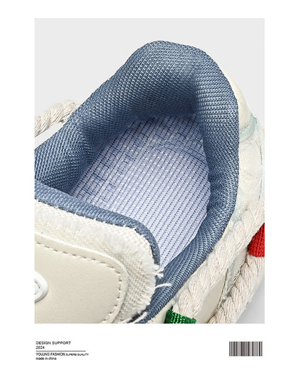 Trendy Platform Sneakers - Unique Rope Lacing & Distressed Design