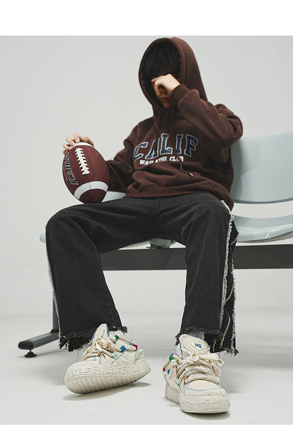 Trendy Platform Sneakers - Unique Rope Lacing & Distressed Design