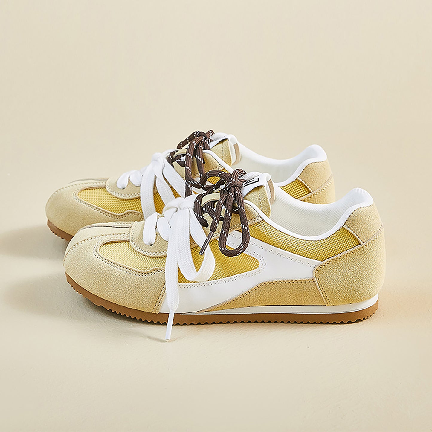 Retro Sport Sneakers with Dual - Color Laces - Suede & Mesh Panels