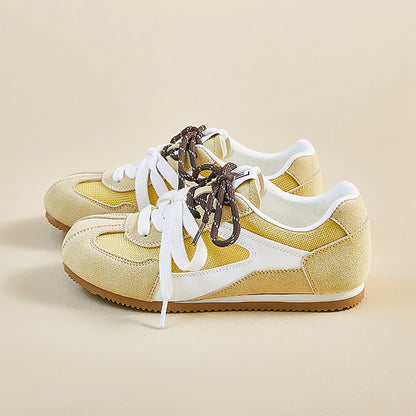 Retro Sport Sneakers with Dual - Color Laces - Suede & Mesh Panels