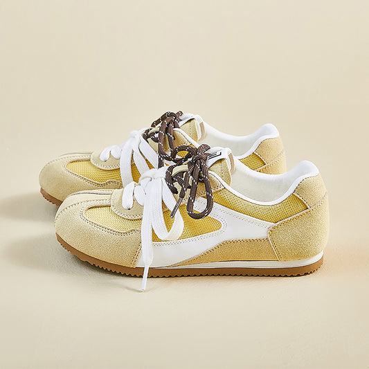 Retro Sport Sneakers with Dual - Color Laces - Suede & Mesh Panels