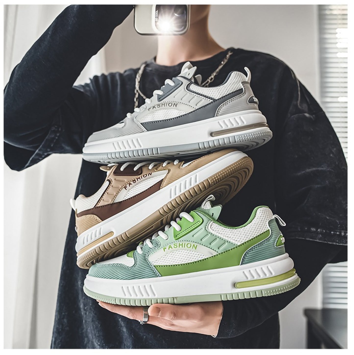 Men's Chunky Sole Retro Fashion Sneakers - Casual Board Shoes with Breathable Mesh (Multiple Colors)